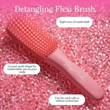 Rizos Curls Detangling Flexi Brush, Detangle Curly, Coily Curls, Shower Brush, Reduce Hair Loss & Breakage, Distribute Product and Add Shine, Pink