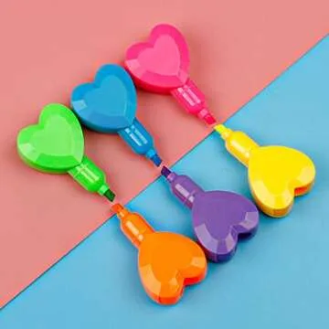7Pcs/Pack Highlighters Heart-Shape Coloring Markers Pocket Marker Pen Stackable Removable Birthday Set for Kid