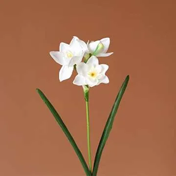 Hananona 10 Pcs Artificial Daffodils Flowers White Narcissus Spring Flower Fake Silk Flower Arrangement for Home Wedding Outdoor Front Door Decor (10, White)
