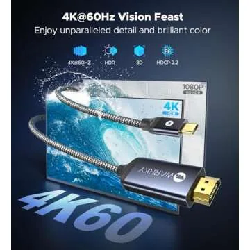 Warrky USB C to HDMI Cable 4K@60Hz Gold-Plated, 6FT Fast USB Type-C to HDMI