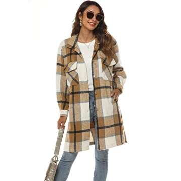 Springrain Women's Casual Oversized Long Plaid Flannel Shacket Jacket for Every Occasion