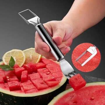 Generic Upgraded 2-in-1 Stainless Steel Fruit Cutter, 2024 New Watermelon Fork Slicer Cutter Slicer Tool, Dual Head Fruit Forks Slicer Knife with Round Handle (3pcs)