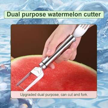 Generic Upgraded 2-in-1 Stainless Steel Fruit Cutter, 2024 New Watermelon Fork Slicer Cutter Slicer Tool, Dual Head Fruit Forks Slicer Knife with Round Handle (3pcs)