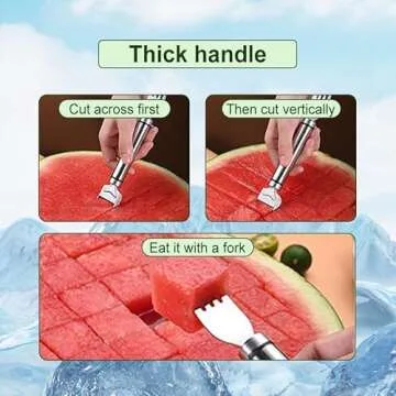 Generic Upgraded 2-in-1 Stainless Steel Fruit Cutter, 2024 New Watermelon Fork Slicer Cutter Slicer Tool, Dual Head Fruit Forks Slicer Knife with Round Handle (3pcs)