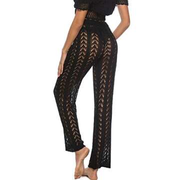 JUDYBRIDAL Womens High Waist Crochet Net Hollow Out Cover Up Mesh Beach Bikini Swimsuits Pants (Black 1,S)