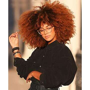 Annivia 14inch Afro Kinky Curly Wig with Bangs for Black Women Ombre Brown No Glue Full and Fluffy like a Bomb Short Curly Hair Wigs