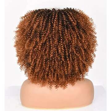 Annivia 14inch Afro Kinky Curly Wig with Bangs for Black Women Ombre Brown No Glue Full and Fluffy like a Bomb Short Curly Hair Wigs
