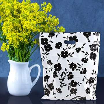 Stylish Black Floral Merchandise Bags - 100 Pack
