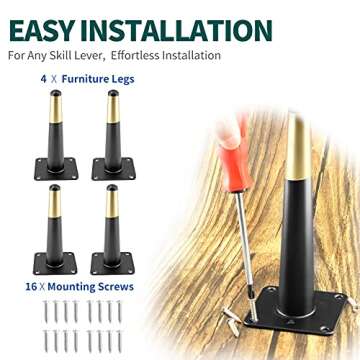 Seimneire 4pcs 6 Inch Furniture Legs, Straight Conical Metal Legs Matte Black Gold Mid-Century Style...