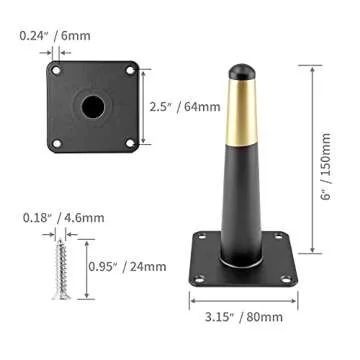 Seimneire 4pcs 6 Inch Furniture Legs, Straight Conical Metal Legs Matte Black Gold Mid-Century Style Furniture Feet for Sofa Cabinet Table Chair Cupboard Couch Ottoman Home DIY Projects