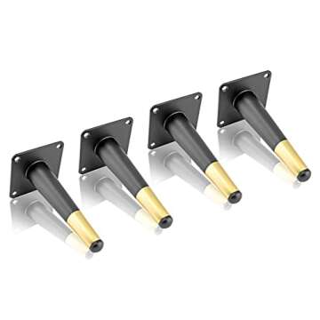 Seimneire 4pcs 6 Inch Furniture Legs, Straight Conical Metal Legs Matte Black Gold Mid-Century Style Furniture Feet for Sofa Cabinet Table Chair Cupboard Couch Ottoman Home DIY Projects