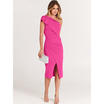 Caracilia One Shoulder Midi Dress Elegant Wedding Guest Attire