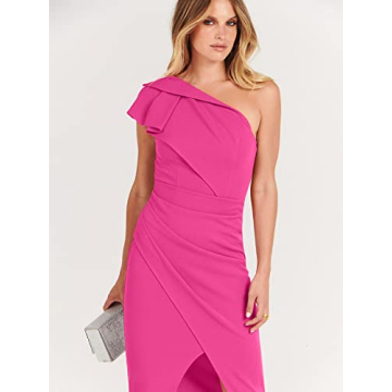 Caracilia One Shoulder Midi Dress Elegant Wedding Guest Attire