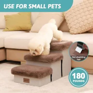 COZY KISS Dog Stair for Small Dogs with Storage, Foldable Pet Stairs for Medium or Puppy Dogs and Ol...