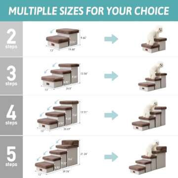 COZY KISS Dog Stair for Small Dogs with Storage, Foldable Pet Stairs for Medium or Puppy Dogs and Older Cats, Dog Steps for Bed or Couch, Dog Ramp with Soft Cover, 24.8x13x13.6 inch, 3 Tiers, Brown