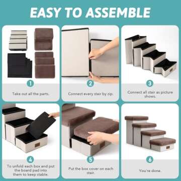 COZY KISS Dog Stair for Small Dogs with Storage, Foldable Pet Stairs for Medium or Puppy Dogs and Older Cats, Dog Steps for Bed or Couch, Dog Ramp with Soft Cover, 24.8x13x13.6 inch, 3 Tiers, Brown