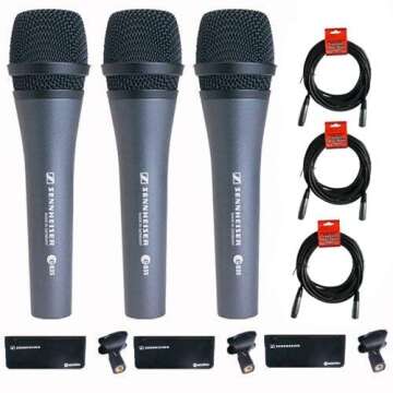 Sennheiser 3x e 835 Wired Cardioid Handheld Dynamic Lead Vocal Stage Microphone with Clip - With 3x ...