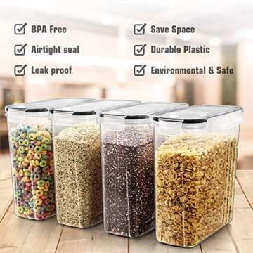 Wildone Cereal Storage Containers Set, Large BPA Free Plastic Airtight Food Storage Containers 4L fo...