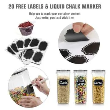 Wildone Cereal Storage Containers Set, Large BPA Free Plastic Airtight Food Storage Containers 4L for Cereal, Flour, Sugar, 6 Piece Set Cereal Dispensers with 20 Labels & Marker, Black