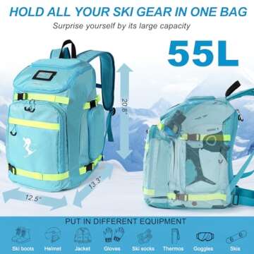 Ceadyxiao Ski Boot Bag, 55L Ski Boot and Helmet Bag for Ski Goggles, Gloves, Skis, Snowboard & Acces...