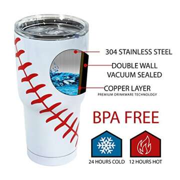 Urbanifi Baseball Tumbler 30 oz Cup with Straw, Lid, and Cleaner Gift for Mom Men Sports Travel Coff...