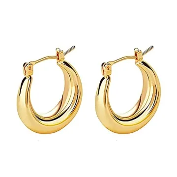 Chunky Gold Hoop Earrings for Women - Minimalist Hypoallergenic Jewelry Gift (14k GOLD)