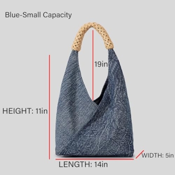 Generic Women's Denim Handmade Braided Handbag Retro Casual Top Handle Large Capacity Shoulder Hobo Bag With wallet (Blue, Large Capacity)