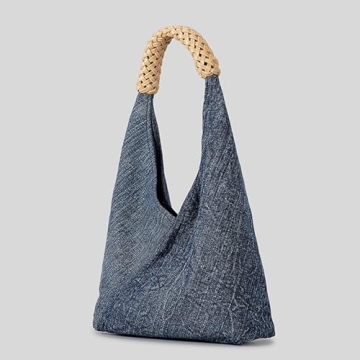 Generic Women's Denim Handmade Braided Handbag Retro Casual Top Handle Large Capacity Shoulder Hobo Bag With wallet (Blue, Large Capacity)
