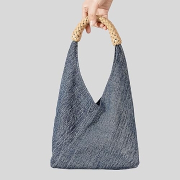 Generic Women's Denim Handmade Braided Handbag Retro Casual Top Handle Large Capacity Shoulder Hobo Bag With wallet (Blue, Large Capacity)