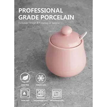 Sweese 481.108 Porcelain Sugar Bowl, 12 Ounce Sugar Canister with Spoon and Lid for Home and Kitchen, Pink