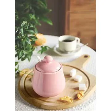 Sweese 481.108 Porcelain Sugar Bowl, 12 Ounce Sugar Canister with Spoon and Lid for Home and Kitchen, Pink