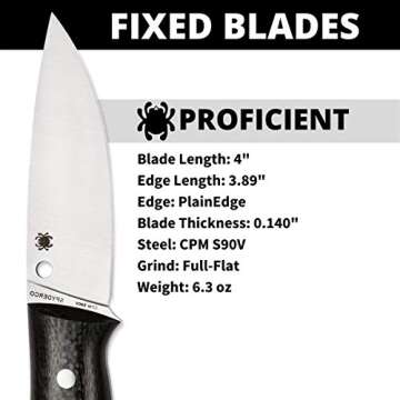 Spyderco Proficient Fixed Blade Knife - Black Carbon Fiber Handle, PlainEdge, Full-Flat Grind, CPM S90V Steel Blade, Includes Leather Sheath - FB36CFP