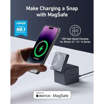 Anker MagSafe Charger Stand, Wireless Charger, 3-in-1 Cube, 15W Foldable Fast Charging for iPhone 16/15/14/13, Apple Watch, AirPods (Charger Included)