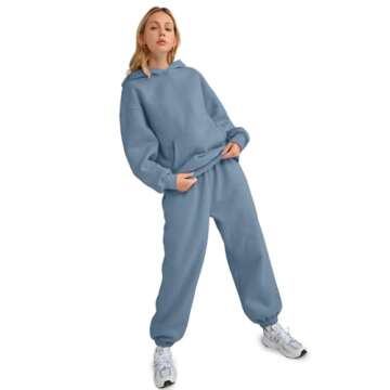 AUTOMET Sweatsuits Women 2 Piece Outfit Lounge Two Piece Sets Fall Fashion 2025 Tracksuits Oversized Sweatshirt and Sweatpants Casual Teen Girls Clothing DustyBlue L