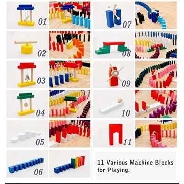 Lewo 1000 PCS Dominoes Set for Kids Wooden Building Blocks Bulk Dominoes Racing Tile Games with Extra 11 Add-on Blocks and Storage Bag