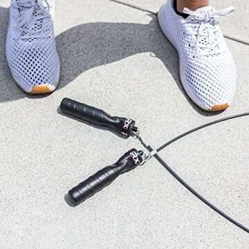Rx Smart Gear Jump Rope - Black Ops Ergonomic Handles with Trans Black Cable Buff 3.4 9'0" | Jump Smart Weighted Speed Rope for Sports & Fitness, MMA, HIIT, Cardio & Functional Workout