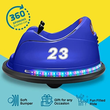 Kidzone 6V Electric Ride On Bumper Car for Kids & Toddlers 1.5-6 Years Old, DIY Sticker Baby Bumping Toy Gifts W/Remote Control, LED Lights & 360 Degree Spin, ASTM Certified