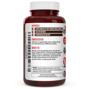 Vitamin k2 MK-7 Supplement 180mcg -Vitamin K2 Supports Bone & Heart Health for Cardiovascular Calcium Absorption from Arteries- 60 Easy to Swallow Vegetable caps of MenaQ7 K2 MK7