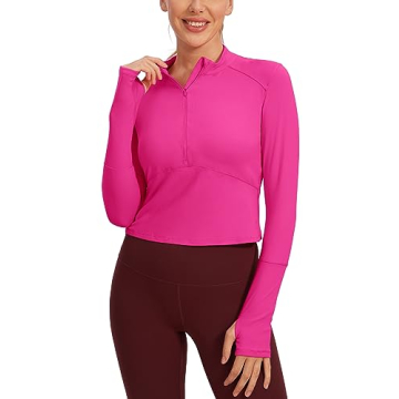 CRZ YOGA Women's Long Sleeve Crop Top Quick Dry Cropped Workout Shirts Half Quarter Zip Pullover Run...