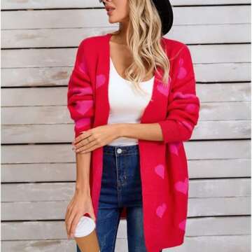 Valentines Day Cardigan Women Knitd Cardigan Sweaters for Women Trendy Winter Fall Eyelet Lightweigh...