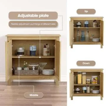 Giluta Sideboard Buffet Cabinet, Farmhouse Kitchen Cabinets with 2 Rattan Doors, 30''H Boho Cabinet for Entryway
