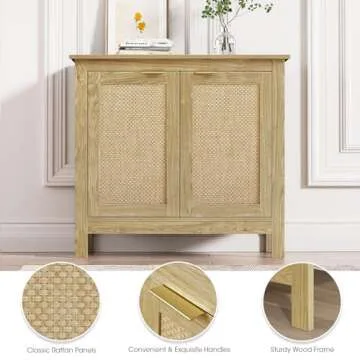 Giluta Sideboard Buffet Cabinet, Farmhouse Kitchen Cabinets with 2 Rattan Doors, 30''H Boho Cabinet for Entryway