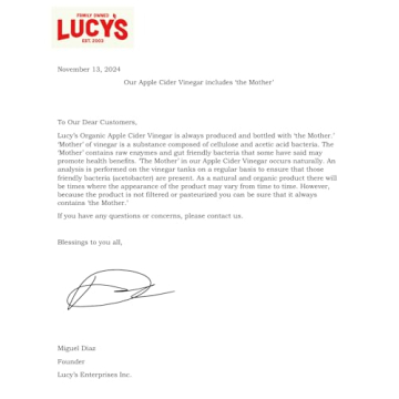 Lucy's Organic Apple Cider Vinegar - Raw & Unfiltered Gallon