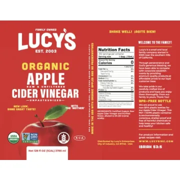 Lucy's Organic Apple Cider Vinegar - Raw & Unfiltered Gallon