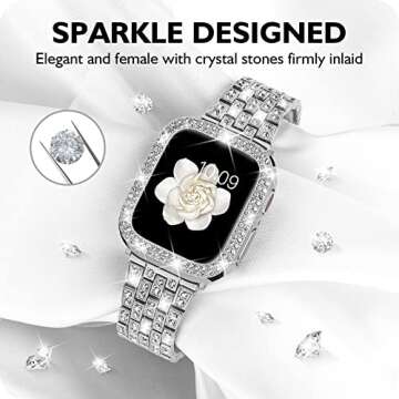 DABAOZA Compatible for Bling Apple Watch Band 40mm with Bumper Case, Full Diamond Women Jewelry Rhinestone Sparkle Stainless Metal Strap Band for iWatch Series SE 6 5 4 (40mm, Silver)