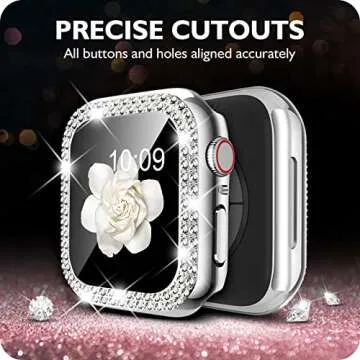 DABAOZA Compatible for Bling Apple Watch Band 40mm with Bumper Case, Full Diamond Women Jewelry Rhinestone Sparkle Stainless Metal Strap Band for iWatch Series SE 6 5 4 (40mm, Silver)