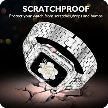 DABAOZA Compatible for Bling Apple Watch Band 40mm with Bumper Case, Full Diamond Women Jewelry Rhinestone Sparkle Stainless Metal Strap Band for iWatch Series SE 6 5 4 (40mm, Silver)