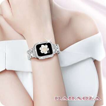 DABAOZA Compatible for Bling Apple Watch Band 40mm with Bumper Case, Full Diamond Women Jewelry Rhinestone Sparkle Stainless Metal Strap Band for iWatch Series SE 6 5 4 (40mm, Silver)