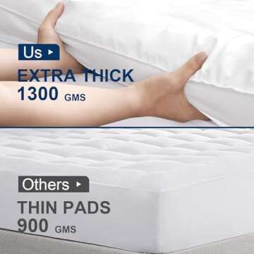 Extra Thick King Mattress Topper, Breathable Ultra Soft 1300 GSM Down Alternative Filled Fitted Matt...