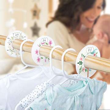 Baby Closet Size Dividers, First Bouquet, Girl, Set of 6 Closet Organizers for 0-24 Months Flowers